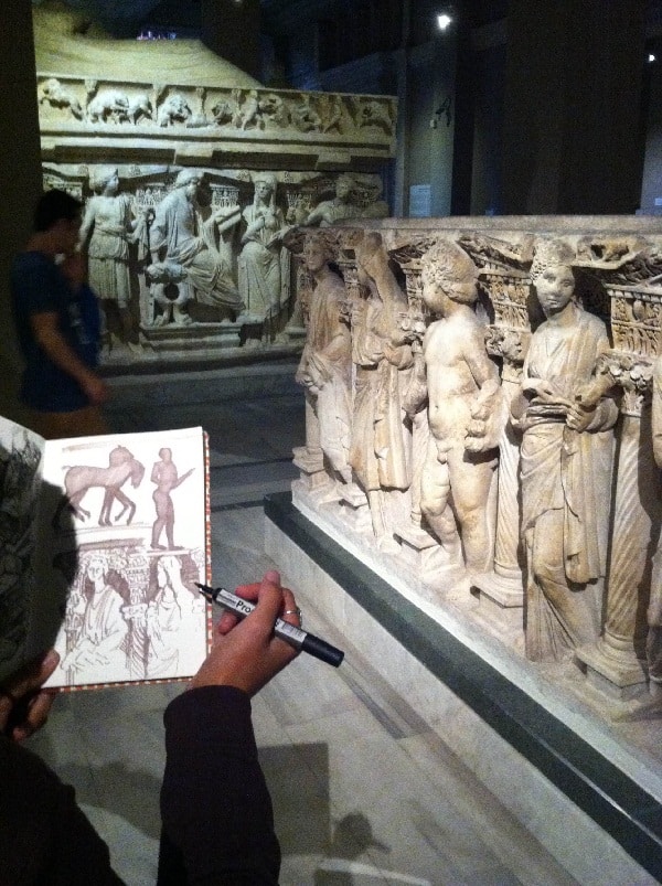 The author sketching in the Archaeological Museum (Source: G. Reeves)
