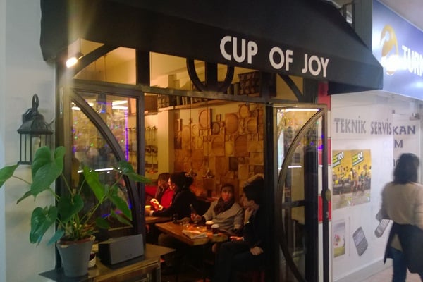 The entrance to Cup of Joy, a new coffee shop in Bebek, Istanbul. 