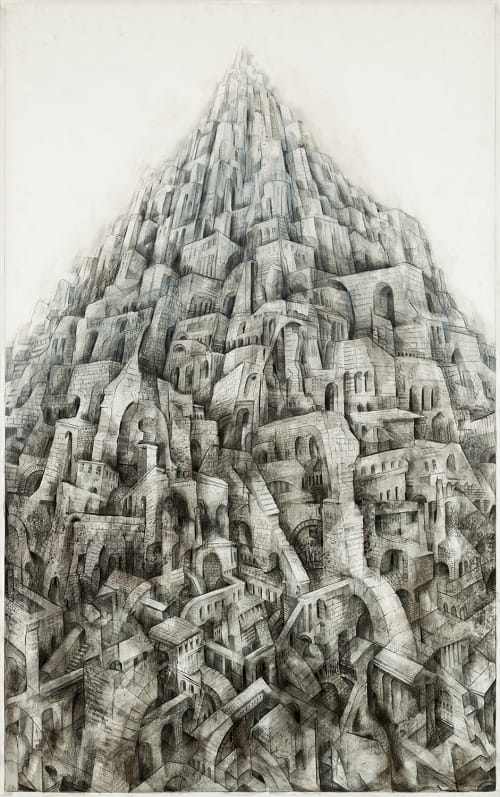 Doug Russell, Ebb and Flow #14 (2011, Graphite, China Marker, Black Prismacolor Pencil, Ink on Mylar, 64" x 40")