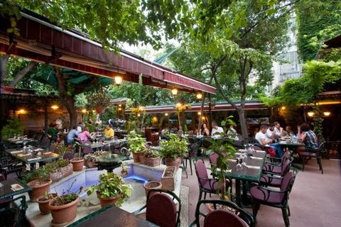 The outdoor garden at Viktor Levi Wine House, Kadıköy